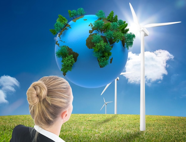 Sustainability concept, green energy, wind turbines, renewable resources, environmental conservation