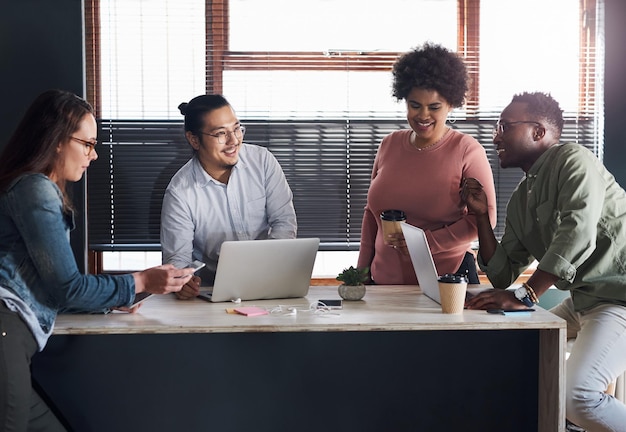 Teamwork, diverse professionals collaborating, modern office, brainstorming session